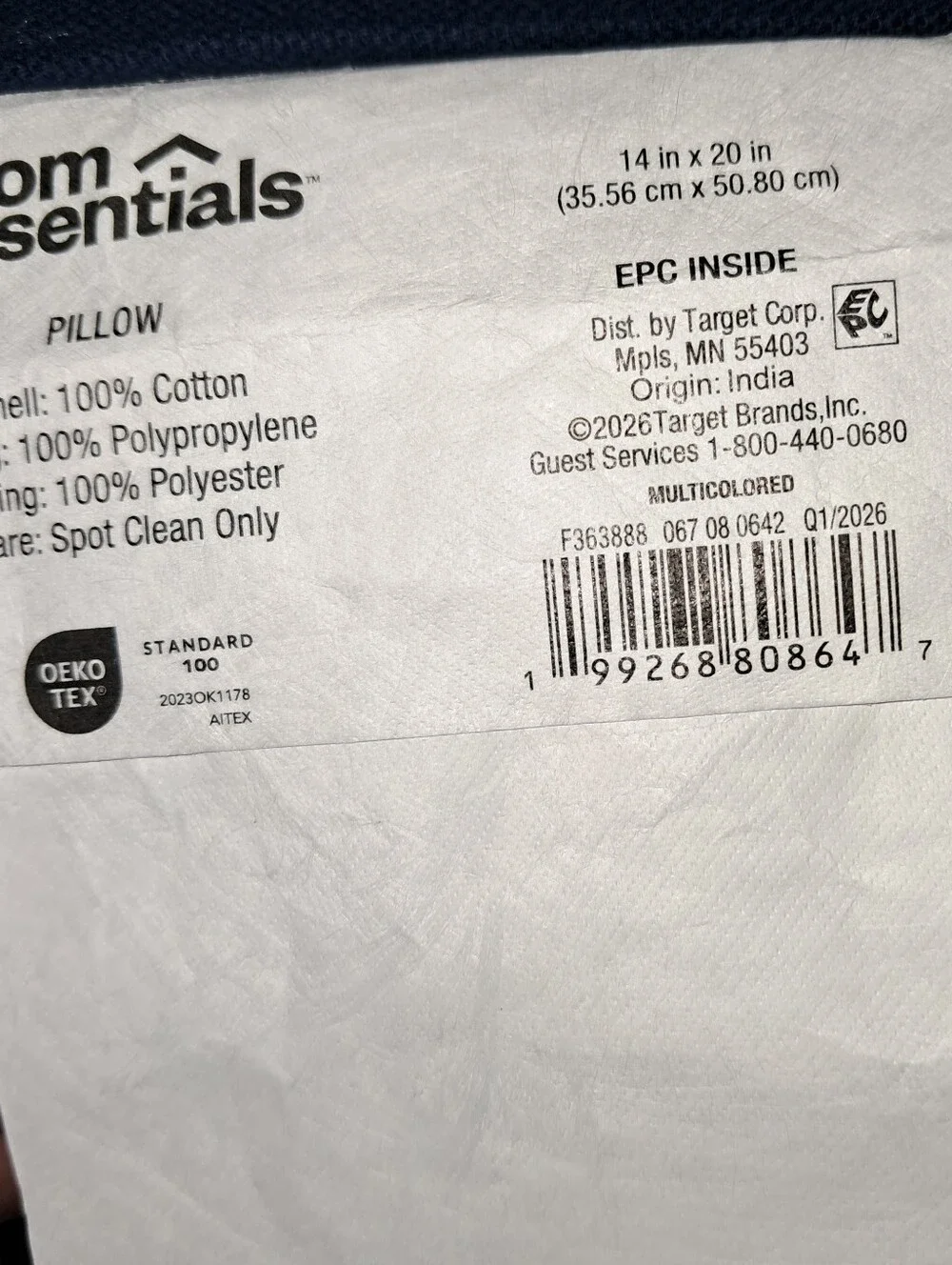 Room Essentials NWT Cotton Flannel Patchwork Lumbar Pillow In Navy Blue